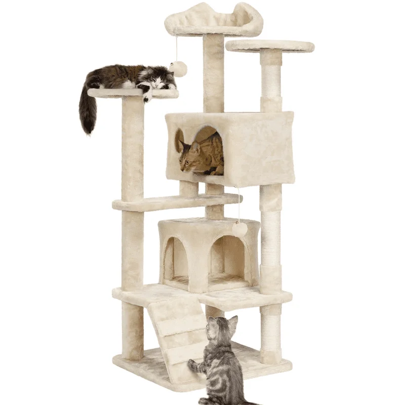 

51.2-in Cat Tree & Condo Scratching Post Tower, Beige