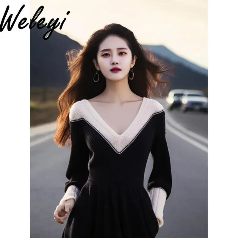 Милое модное трикотажное платье для женщин осеннее Kawaii Ropa De Mujer Sukienki French Muse Fan