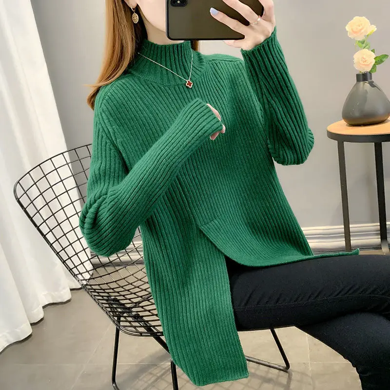 

Autumn Winter Women's Sweaters Turtleneck Women Pulovers Side Split Knitted Jumpers Sweater Oversize Pull Femme for Women E893