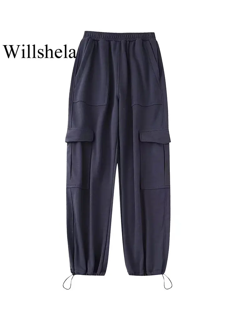 

Женские модные однотонные брюки Willshela с карманами, винтажные женские шикарные теплые брюки с высокой эластичной талией