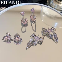 bilandi delicate jewelry heart earrings 2022 new trend sweet high quality aaa pink zircon drop earrings for girl