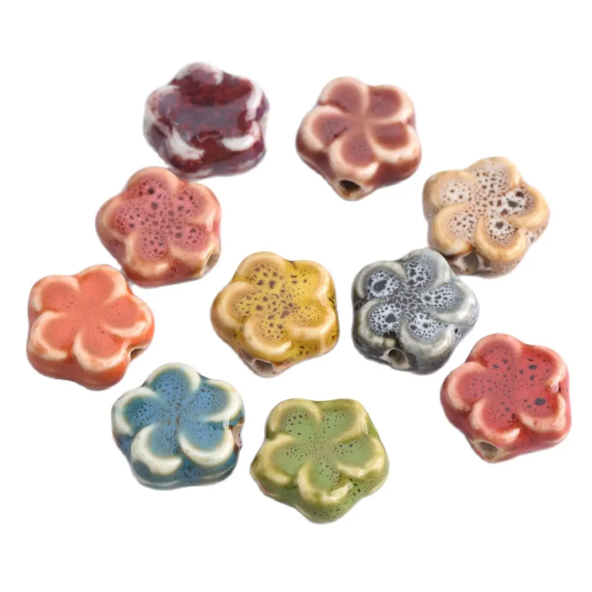 

10pcs Flower Shape 16mm Handmade Fancy Glaze Ceramic Porcelain Loose Spacer Beads lot for Jewelry Making DIY Crafts Findings