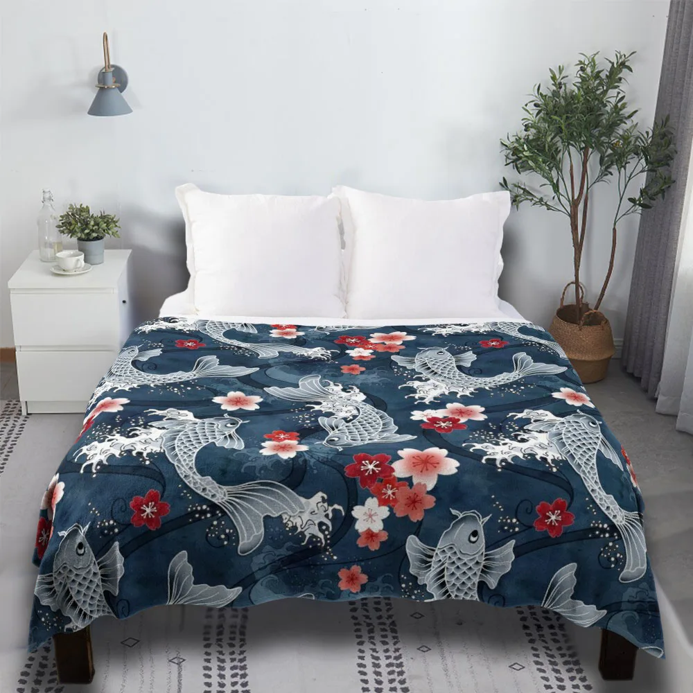 

Koi Sakura Blossom In Blue Bestie Sherpa Best Soft Target Designer Throw Blanket