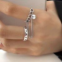 fmily minimalist 925 sterling silver personality chain tassel ring retro temperament star hip hop jewelry for girlfriend gift