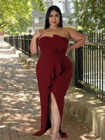 plus size evening dress solid color chic and elegant woman dress sexy strapless dress bodycon wholesale bulk dropshipping