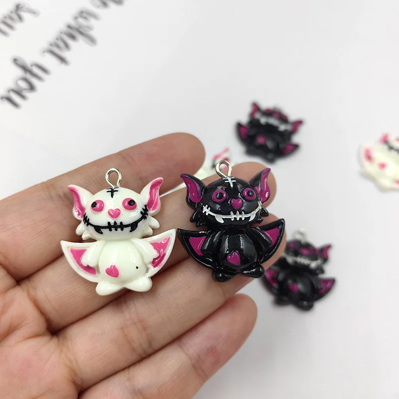 

10pcs European Halloween Monster Bat Charms Resin Pendant Flatback For Earring Keychain Bracelet DIY Jewelry Making Findings