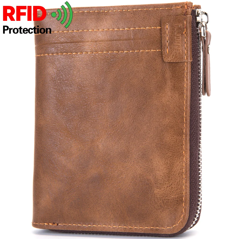 

2022 New RFID Protection Wallet Men Brand Vantage Short Wallet PU Leather Male Purse Card Holder Wallet Fashion Zipper Portemonn