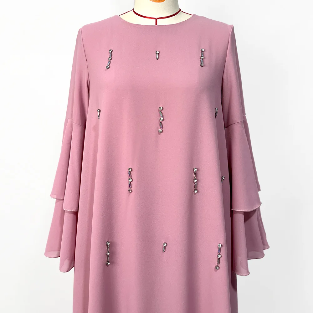 Muslim Sets Diamond Ruffle Sleeves Southeast Asian Baju Kurung Ensembles Musulmans Modest Two Piece Women Abaya