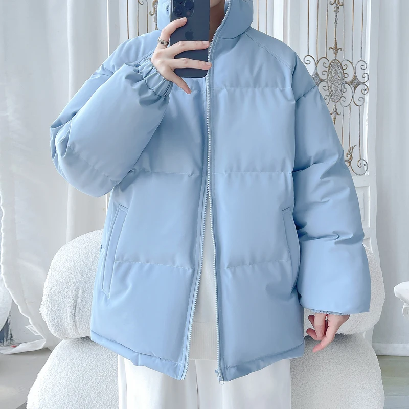 Зимняя мужская куртка теплая однотонная толстая большого размера уличная одежда