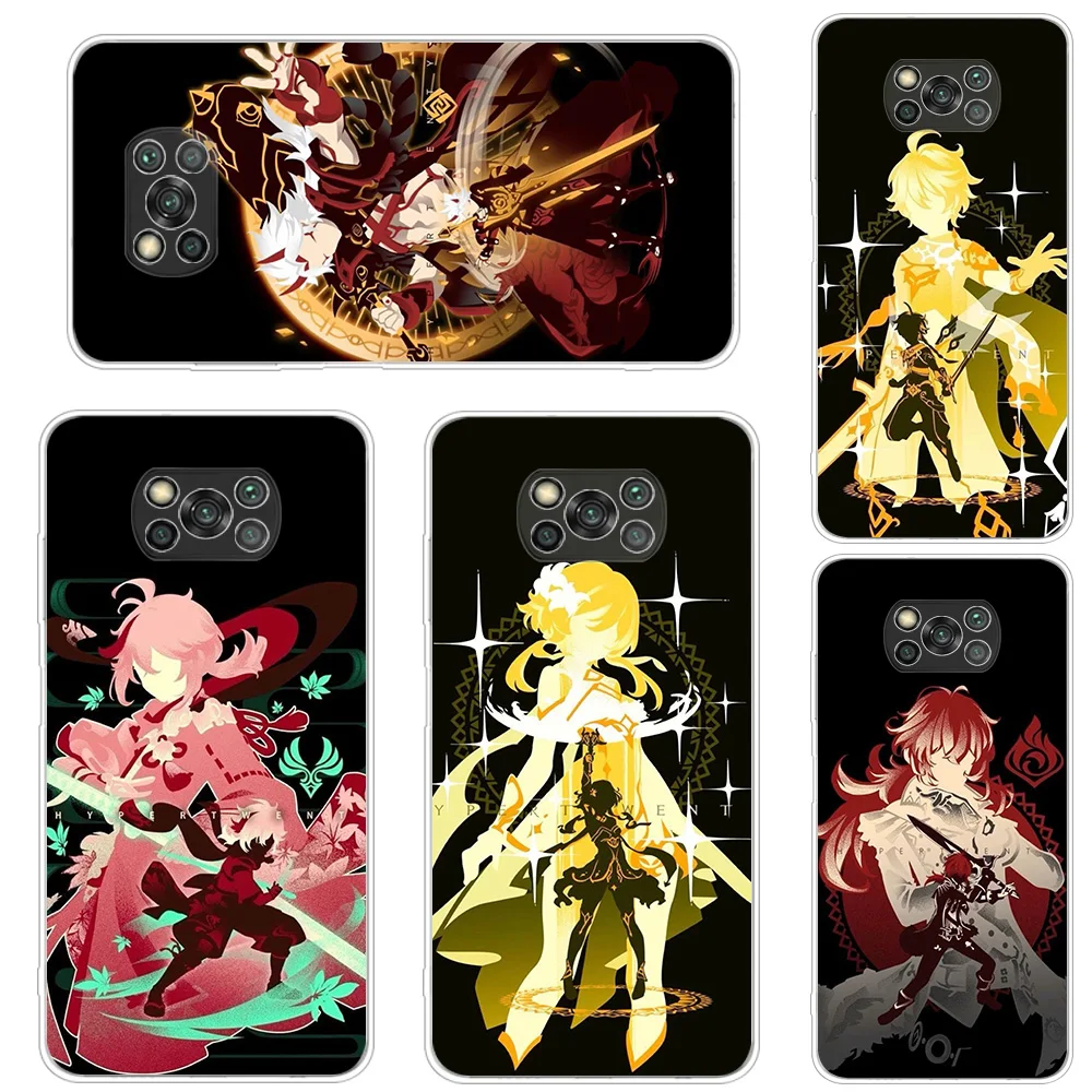 

Transparent Soft Case For Xiaomi Poco X3 NFC Por M3 F3 F1 Note 11 10 Pro 9S 9 10S 8 8T K40 Phone Cover Genshin Impact Character
