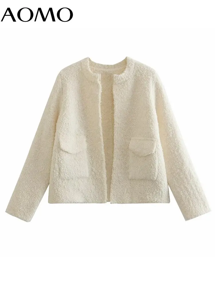 

Женский однотонный вязаный кардиган AOMO, винтажный Короткий Джемпер с карманами и длинными рукавами, 3N27A