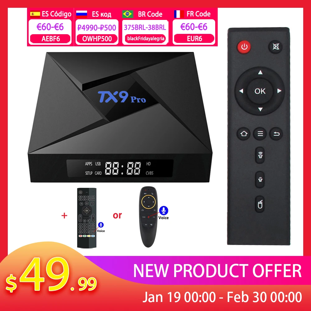 

ТВ-приставка TX9 PRO Smart TV, восьмиядерная, Android 2022, Amlogic S912, 2 + 16 ГБ, 2,4 ГГц, Wi-Fi, 4K HD