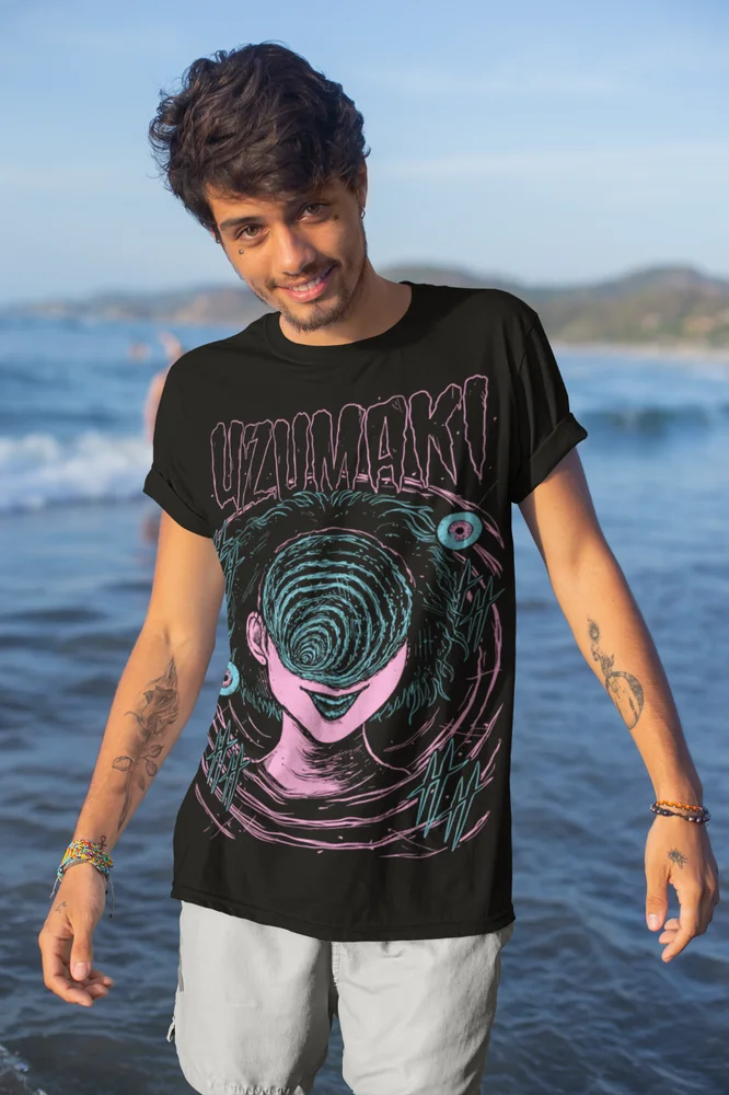 Футболка Junji Ito Uzumaki из японского аниме Guro с принтом ужасов манга Черная мягкая