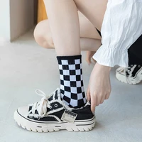black and white checkerboard square socks women with canvas shoes summer cotton wicking socks sports stockings mens trend cute