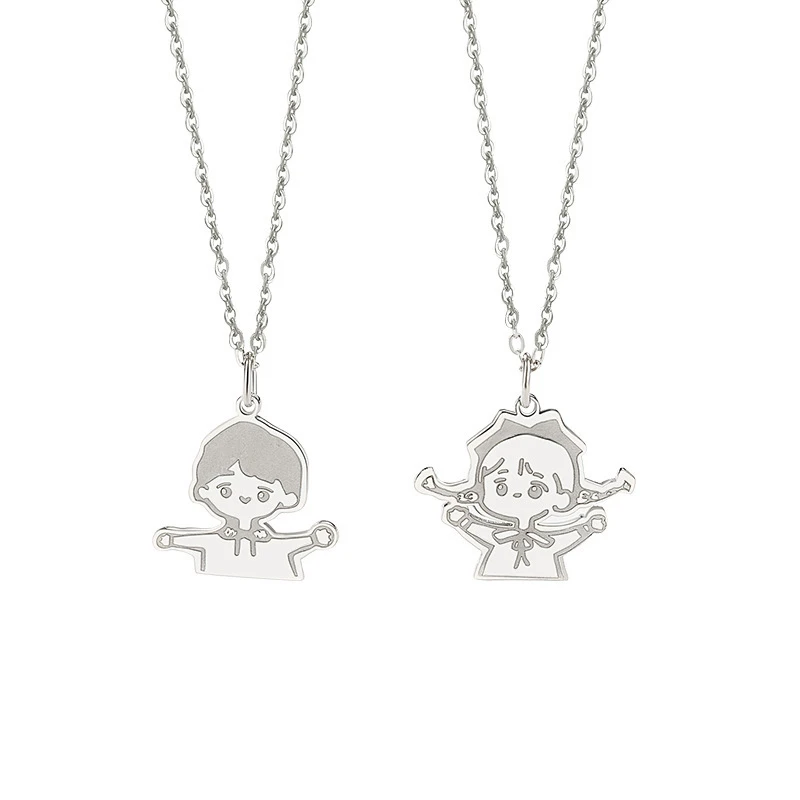 

Trendy S925 Stamp Silver Color Couple Necklace Niche Student Jewelry Valentine's Day Gift Cute Cartoon Doll Pendant Necklace