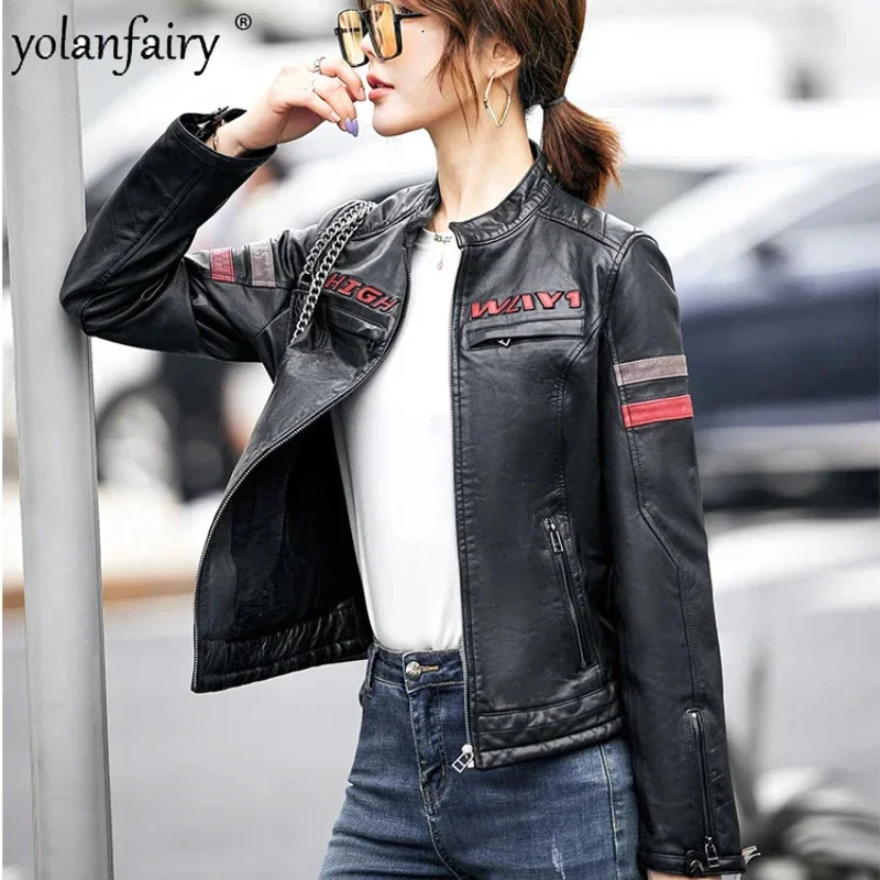 

Женская куртка из натуральной кожи, женская одежда, Женская мотоциклетная куртка, черная облегающая куртка из натуральной кожи, 2023