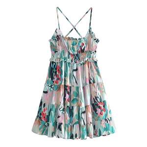 Summer Sexy Casual Bohemian Dress 2022 Womens New Floral Suspenders Fungus Edge Halter Skirt Beach Vacation Chic Vestidos Boho