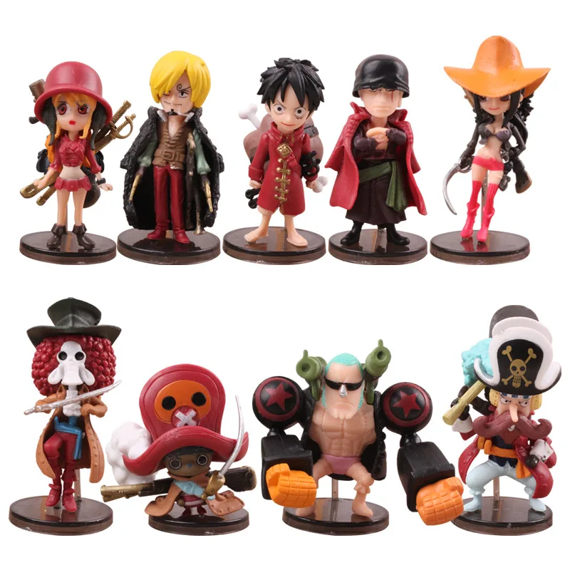 

9 шт./комплект, 1/4-7 см Красная одежда Luffy Zoro Sanji аниме кавайные фигурки оптом