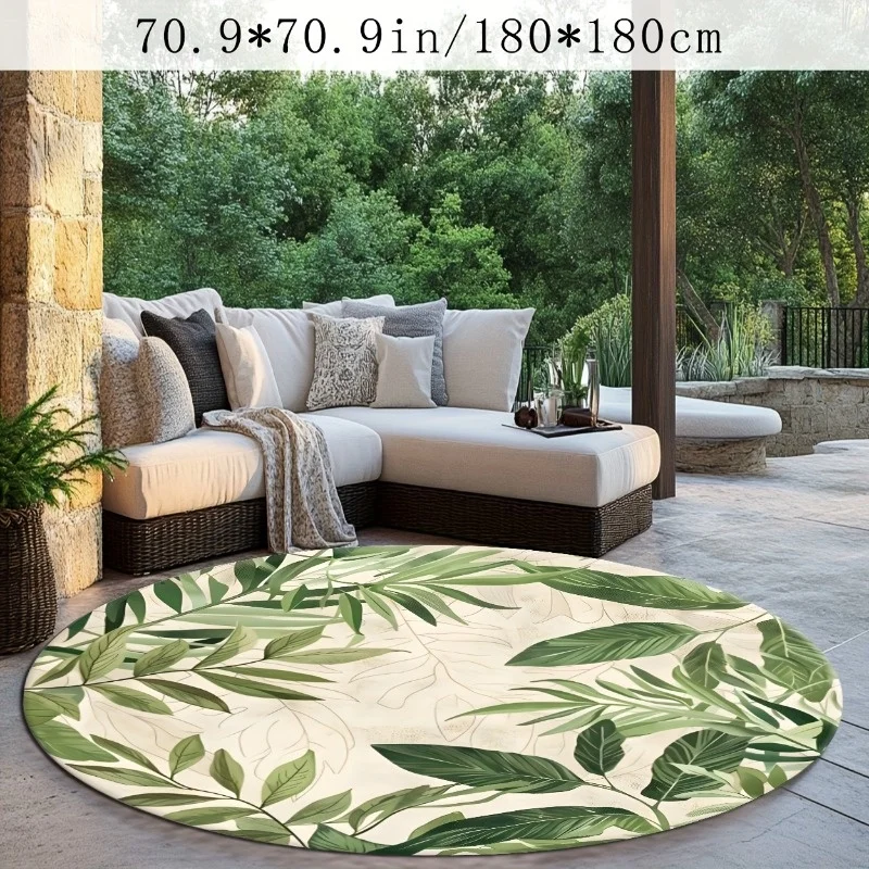 Фото Круглый коврик Green Leaf из фланели, мягкий, нескользящий, с ботаническим декором для гостиной, спальни, улицы, патио, сада, оранжереи №3