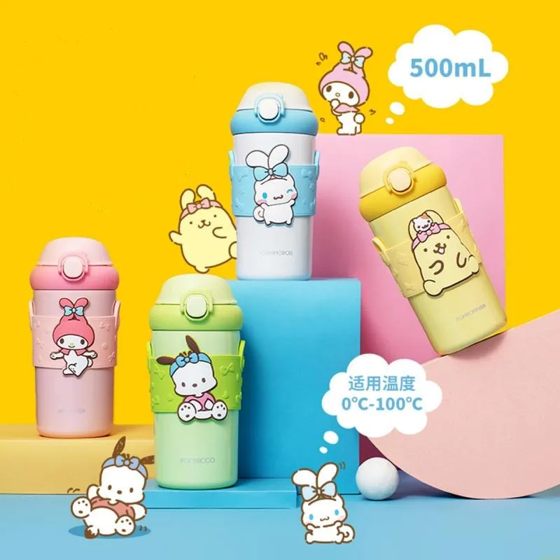

500 мл Kawaii Sanriod аниме хобби My Melody Cinnamoroll Pom Purin Детская уличная Термокружка с двойным напитком и ремешком