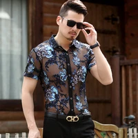 2022 new embroidered mens sheer shirts sexy lace mens shirts mesh shirts club party prom mens shirts 4xl