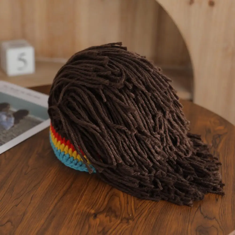 Зимняя шапочка с париком разноцветная вязаная раста ручной работы для парика