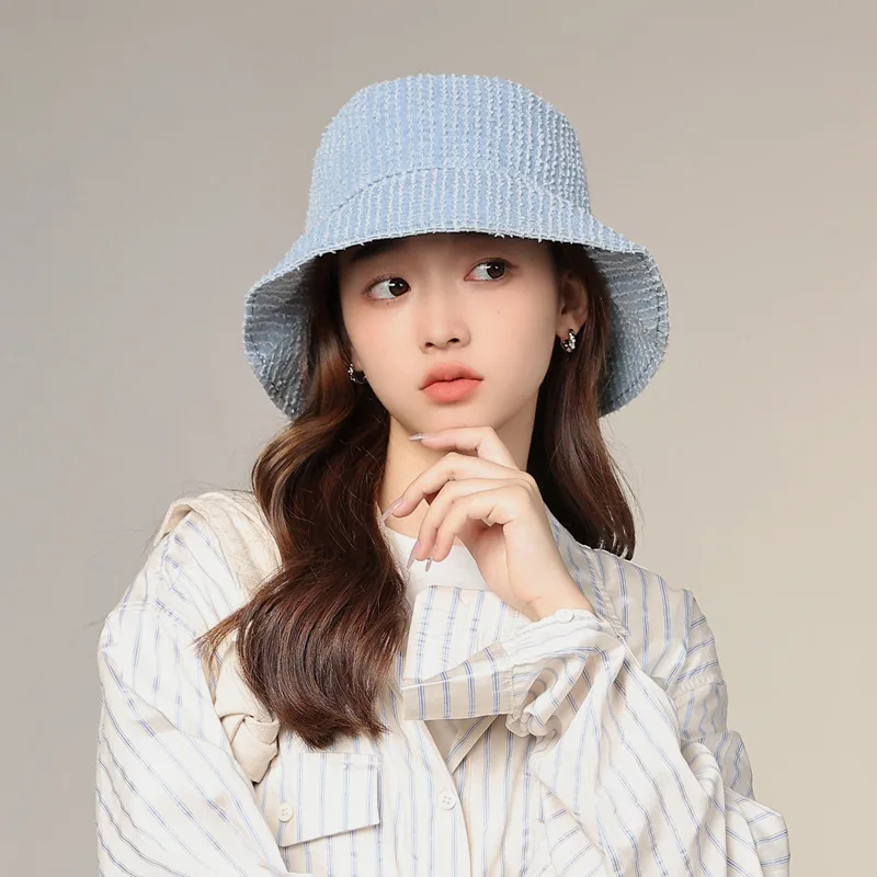 

Модная Джинсовая Панама с начесом, женская маленькая Складная гладкая шляпа с эффектом потертости