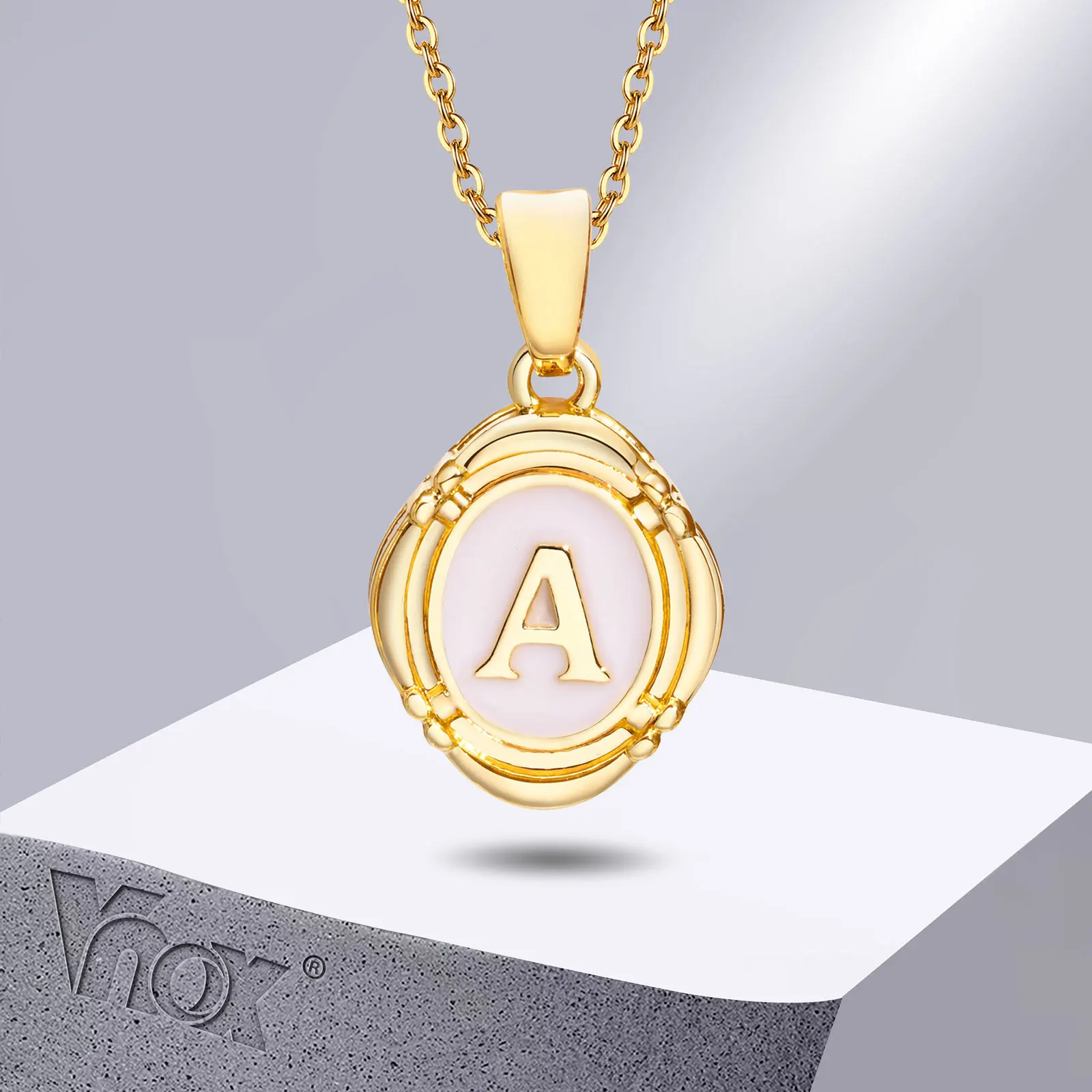 

Vnox Temperament Capital Letter Initial Necklace for Women,Gold Color Metal A-Z Alphabet Round Pendant Collar Gift Jewelry