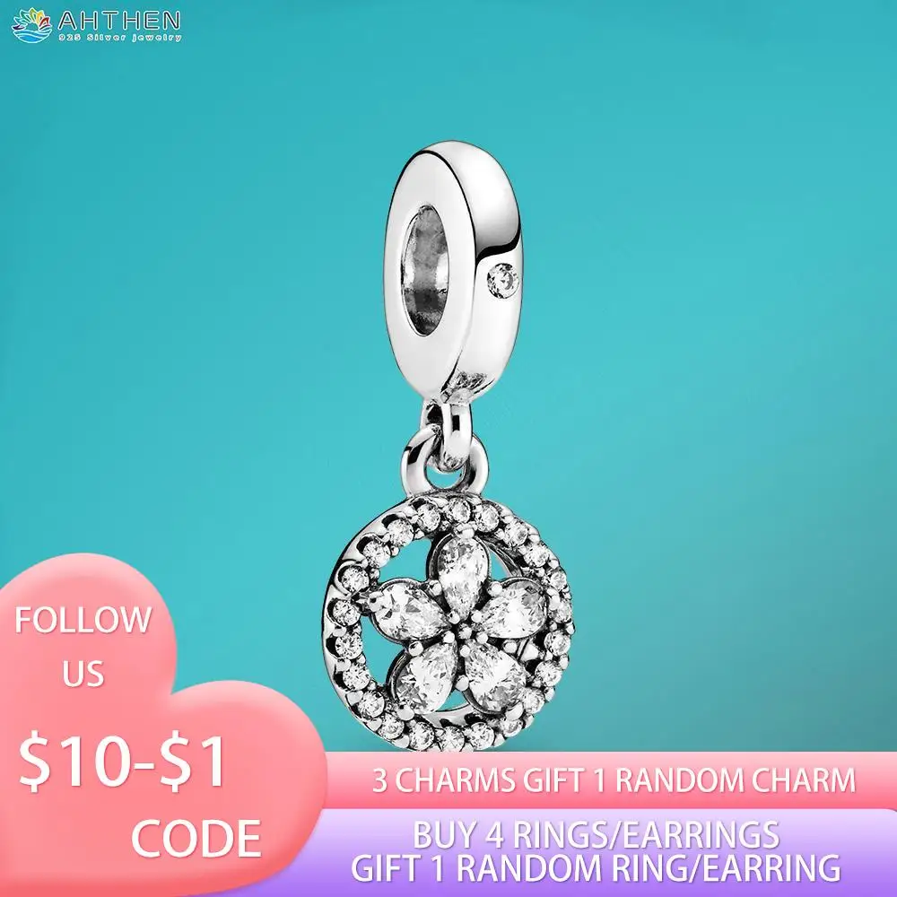 

Ahthen 925 Sterling Silver Beads Sparkling Snowflake Circle Dangle Charm fit Original Pandora Bracelets Women Jewelry Making