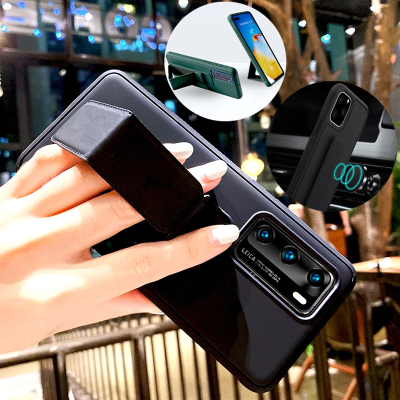 luxury wrist strap case for huawei p40 pro p30 p20 pro p40pro p40pro phone with stand sit holder magnetic full back covers free global shipping