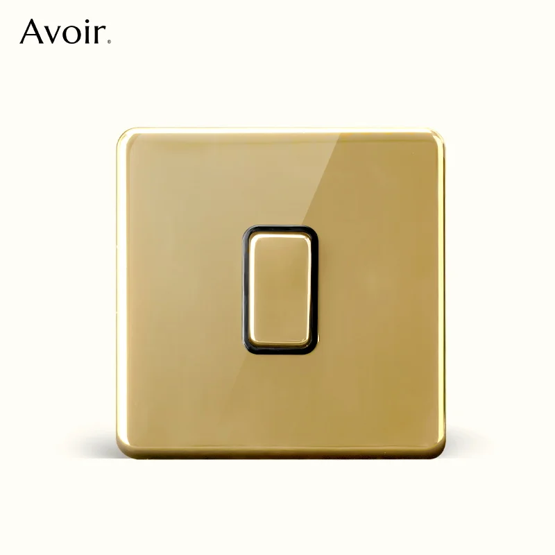 Avoir Luxury Push Button Switch 2Way Light On Off Gold Stainless Steel Panel Europe Standard Wall Power Socket Double Led Dimmer