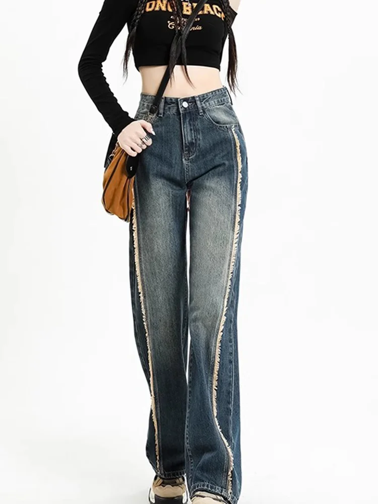 Женские синие мешковатые джинсы Y2k в стиле Харадзюку 90-х эстетические джинсовые