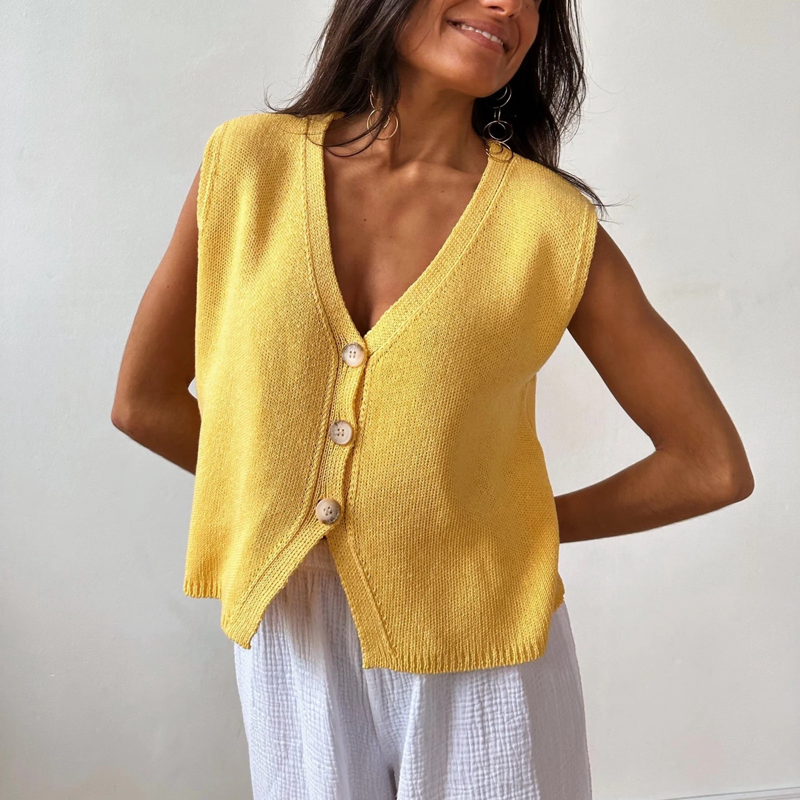 Hirigin женский вязаный жилет на пуговицах Y2k повседневный свободный крой без