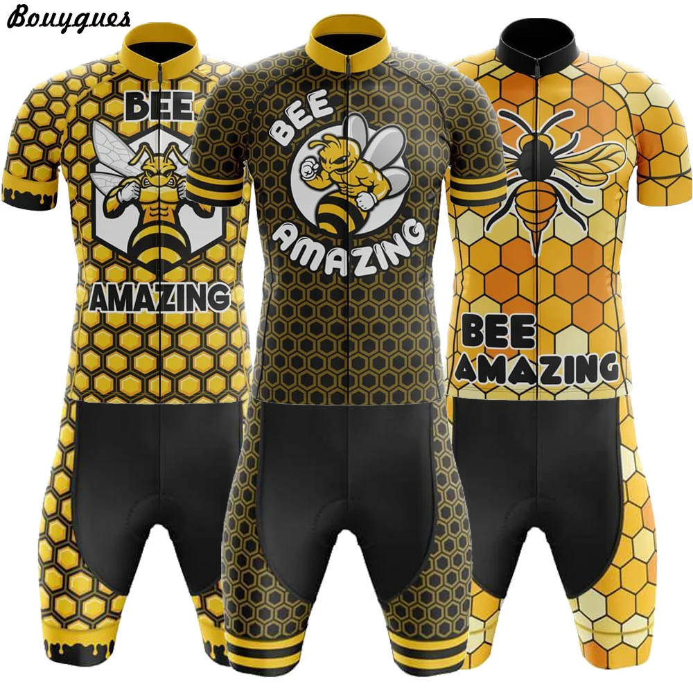 

Bee Amazing Premium style Cycling Jersey Set Breathable Team Racing Sport Bicycle Jersey Mens Cycling Clothing Short Bike Jersey