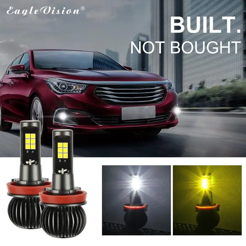 

2Pcs H8 H11 Automobile Headlamp 6000K White 3000K Amber Two-color Fog Lamp 3600lm LED Automobile Daytime Running Lamp