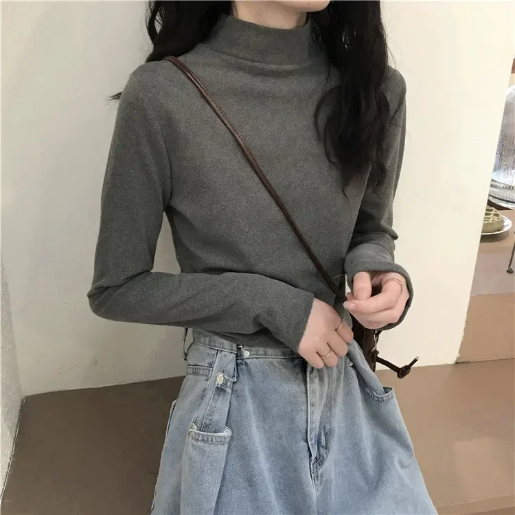 Женская осень 2023 новая футболка с длинными рукавами и внутренней подкладкой на