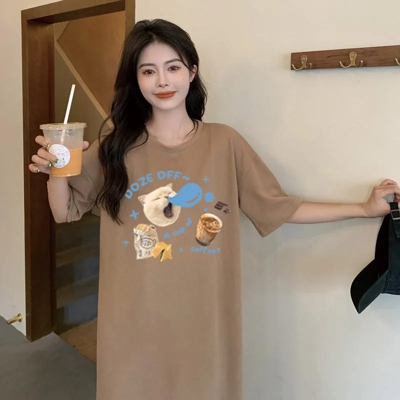 Детское и милое женское летнее осеннее платье с короткими рукавами кофейным