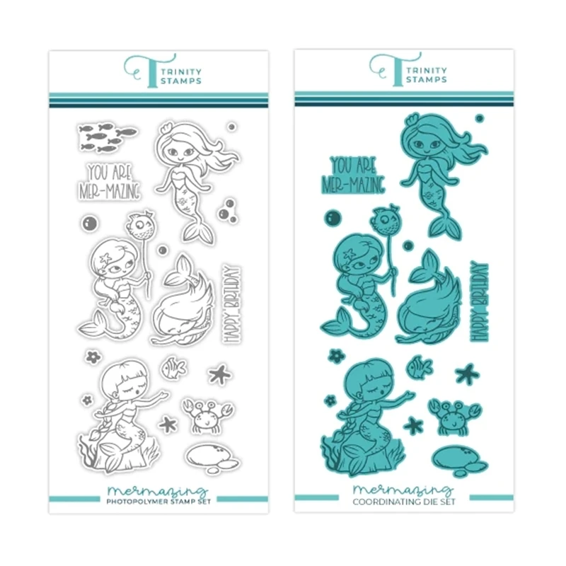 

Tri S New 2023 Mermazing Metal Cutting Dies Scrapbooking For Paper Making Embossing Frame Card Clear Stamps Set