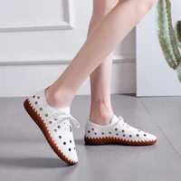 womens flats summer retro genuine leather hollow soft oxford mom casual shoes flower pattern breathable loafers zapatos mujer