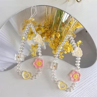 fashion love heart flower bow beaded mobile phone chain charm lanyard women phone strap telephone jewelry accessories