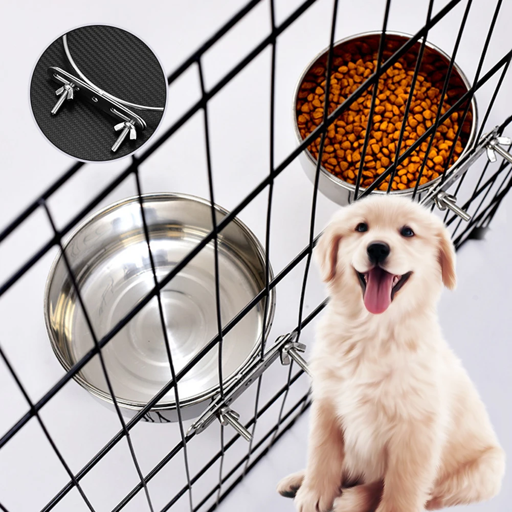 

Ordinary Bowl Basin Dog Hanging Large Food Stainless Cage Feeder Fixed Capacity Feeding Bowl Steel Pet Metal