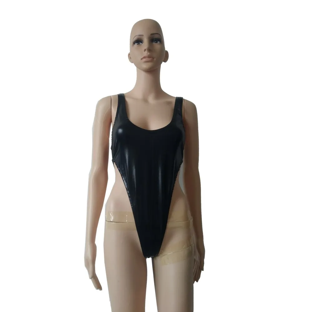 

Women Fashion One-piece Swimsuits Sleeveless High Cut Wetlook Shiny Metallic Stretch Leotard Bodysuits for Adult Sexy Clubwear
