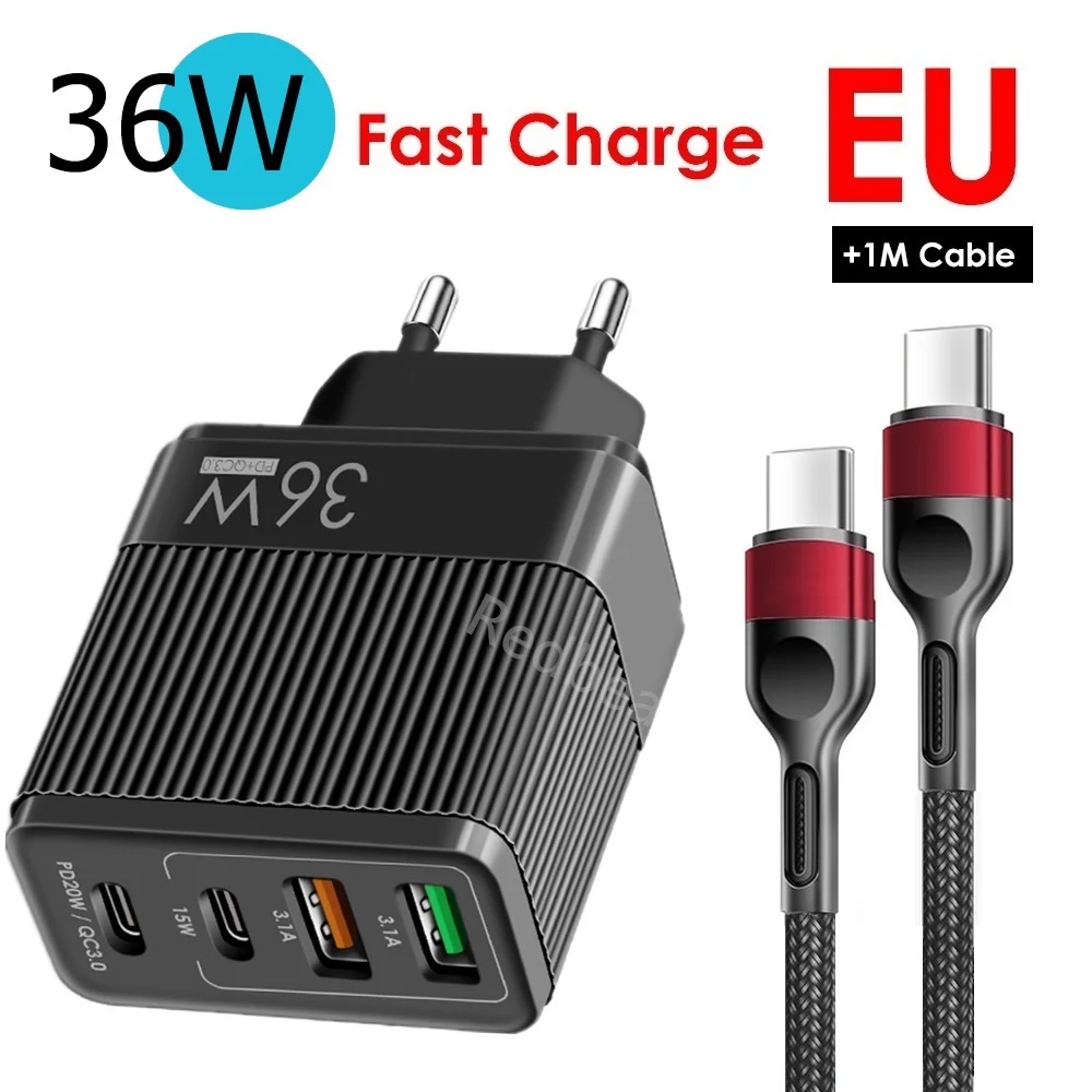 

Eu US UK 36W 4Ports USB Wall Charger QC3.0 PD Fast Charge Plug Socket Power Adapters For iPhone 13 12 Samsung S20 Xiaomi Huawei