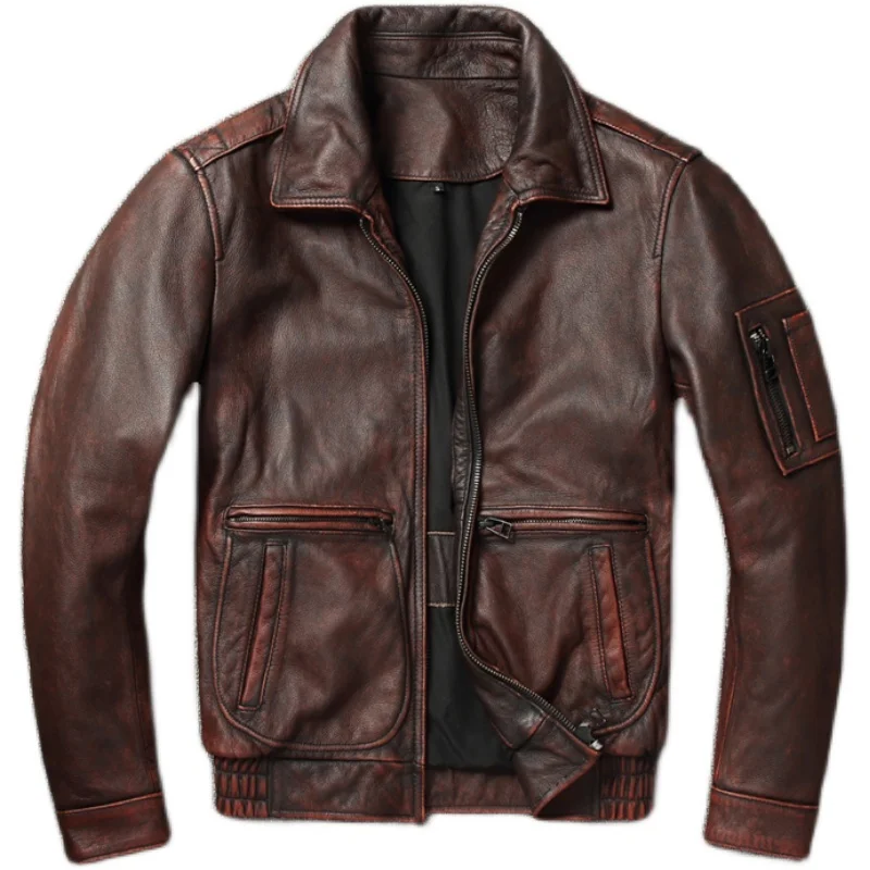

Мужская Байкерская кожаная куртка, винтажная облегающая куртка из 100% натуральной воловьей кожи с лацканами, Байкерский стиль