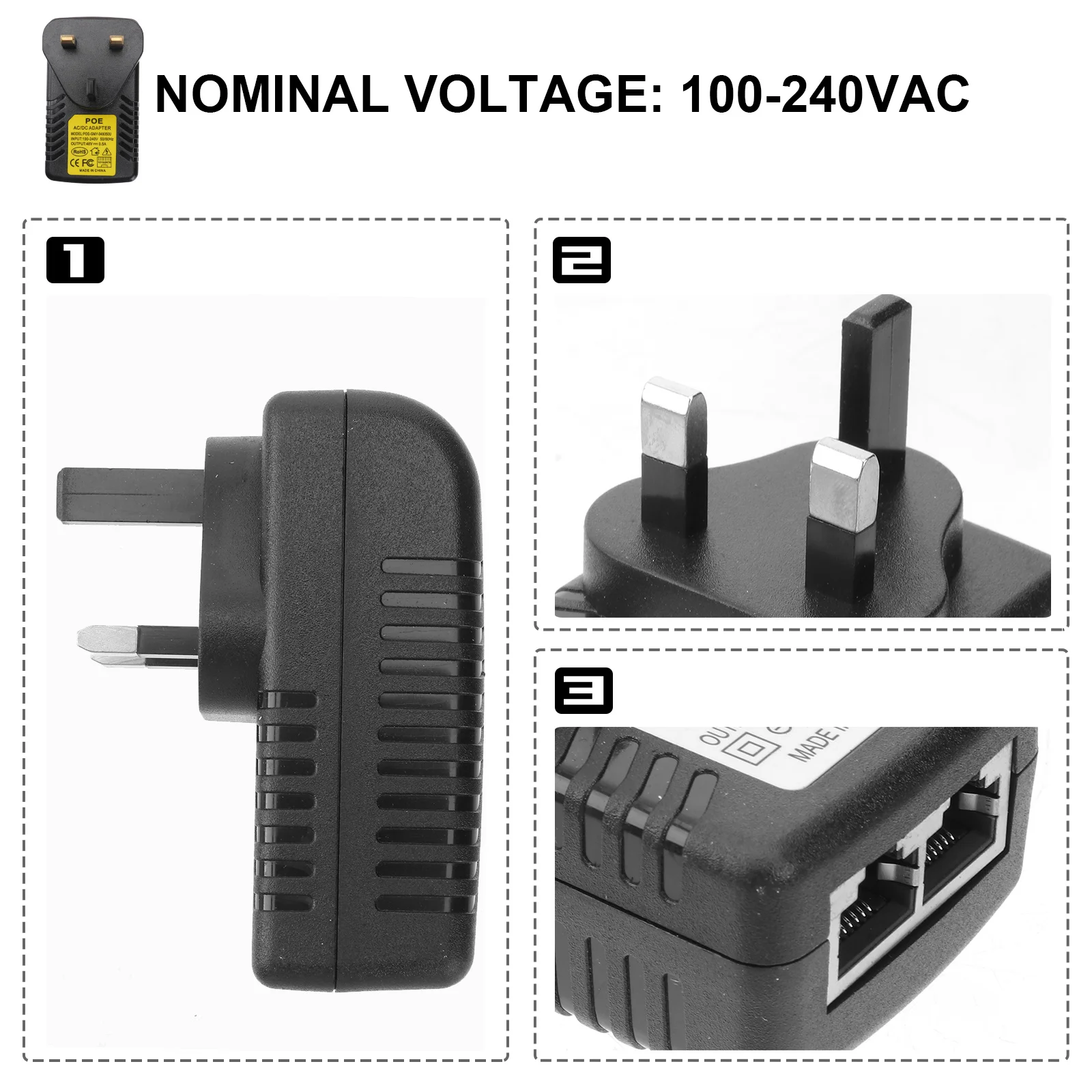 Фото Адаптер питания 48 В 0,5 А постоянного тока Ethernet-инжектор для устройств, защита от перенапряжения и короткого замыкания, сертифицированный En60950 №5