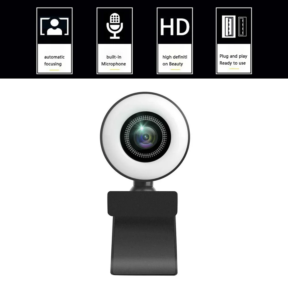 

Widescreen Video Work Home Accessory 1080P HD 2MP Webcam Light Built-in Microphone USB Web Camera for PC Live Steam