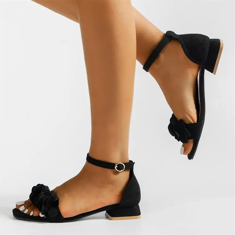 

Summer Sandals Women Open Toe Woman Shoes Flowers Sweet Style Flock Shoes for Lady Size Plus 36-41