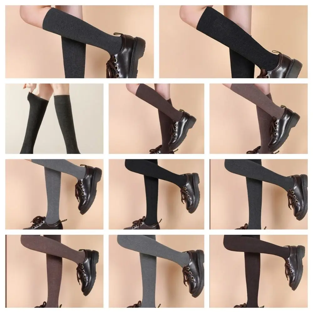 Толстые однотонные чулки выше колена из искусственного хлопка в студенческом
