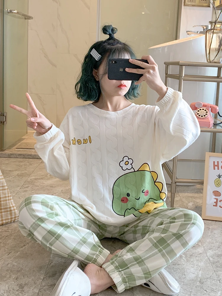 Пижамы женские весенне-осенние новые из чистого хлопка с длинными рукавами