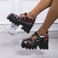 2022 new hot sale womens buckle platform flower mary jane shoes fashion casual punk pumps womens summer shoes zapatos de mujer